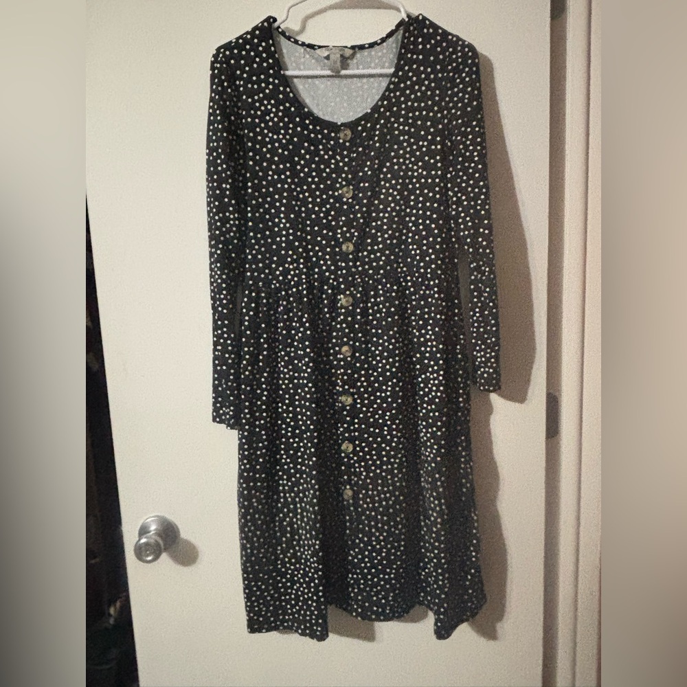 🎄 3/$15 Black Polka Dot Button-Down Skater Dress
